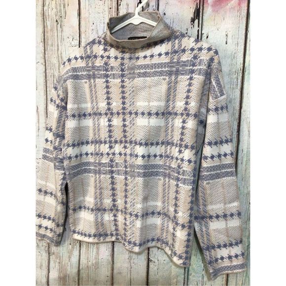 Rachel Zoe Plaid Cowl Neck Sweater - Gray and Cream - Picture 13 of 13